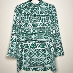 •H&M• Emerald Mock Neck Tunic Blouse